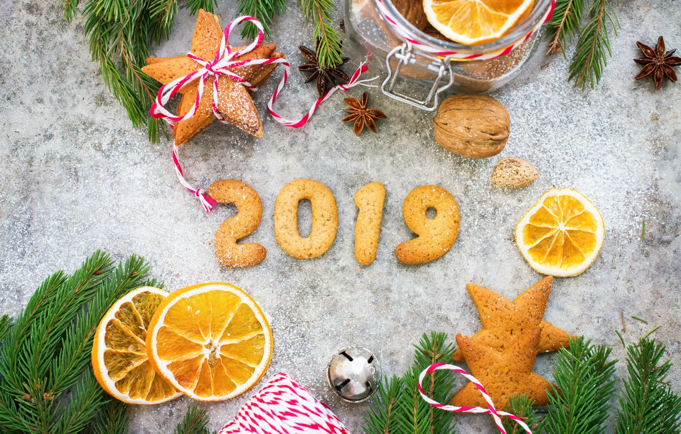Photo wallpaper decoration, New Year, Christmas, happy, Christmas, wood, New Year, cookies