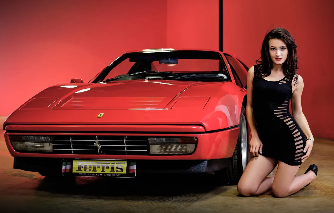 Photo wallpaper car, woman, young, beautiful, model, brunette, long-haired, Charming