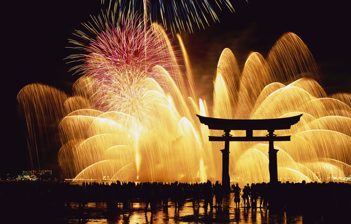 Photo wallpaper night, Japan, fireworks