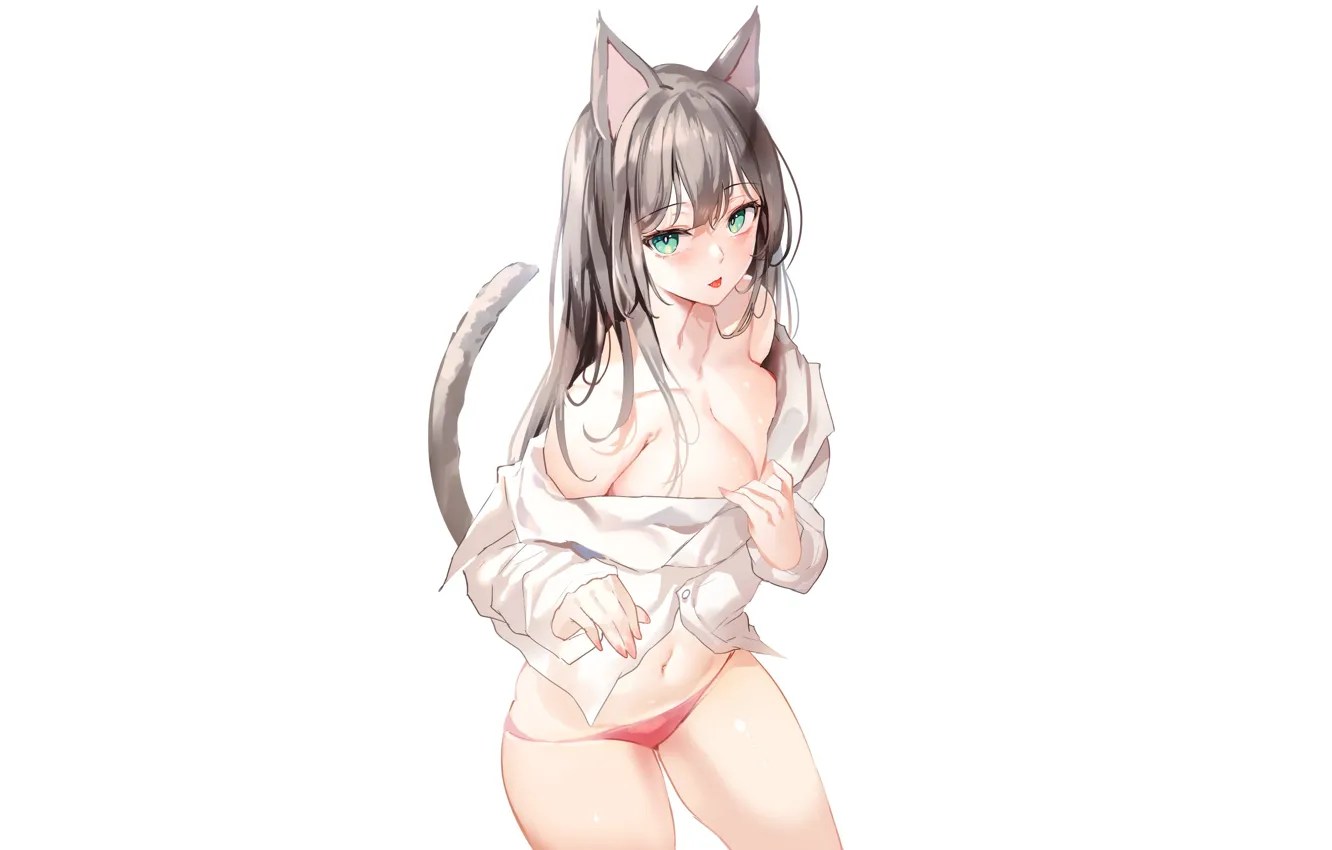 Photo wallpaper girl, sexy, cleavage, Anime, pussy, boobs, pretty, kitty
