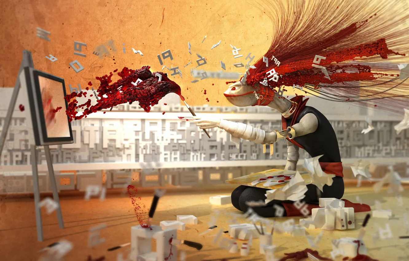 Photo wallpaper letters, creative, paint, art, artist, brush, easel