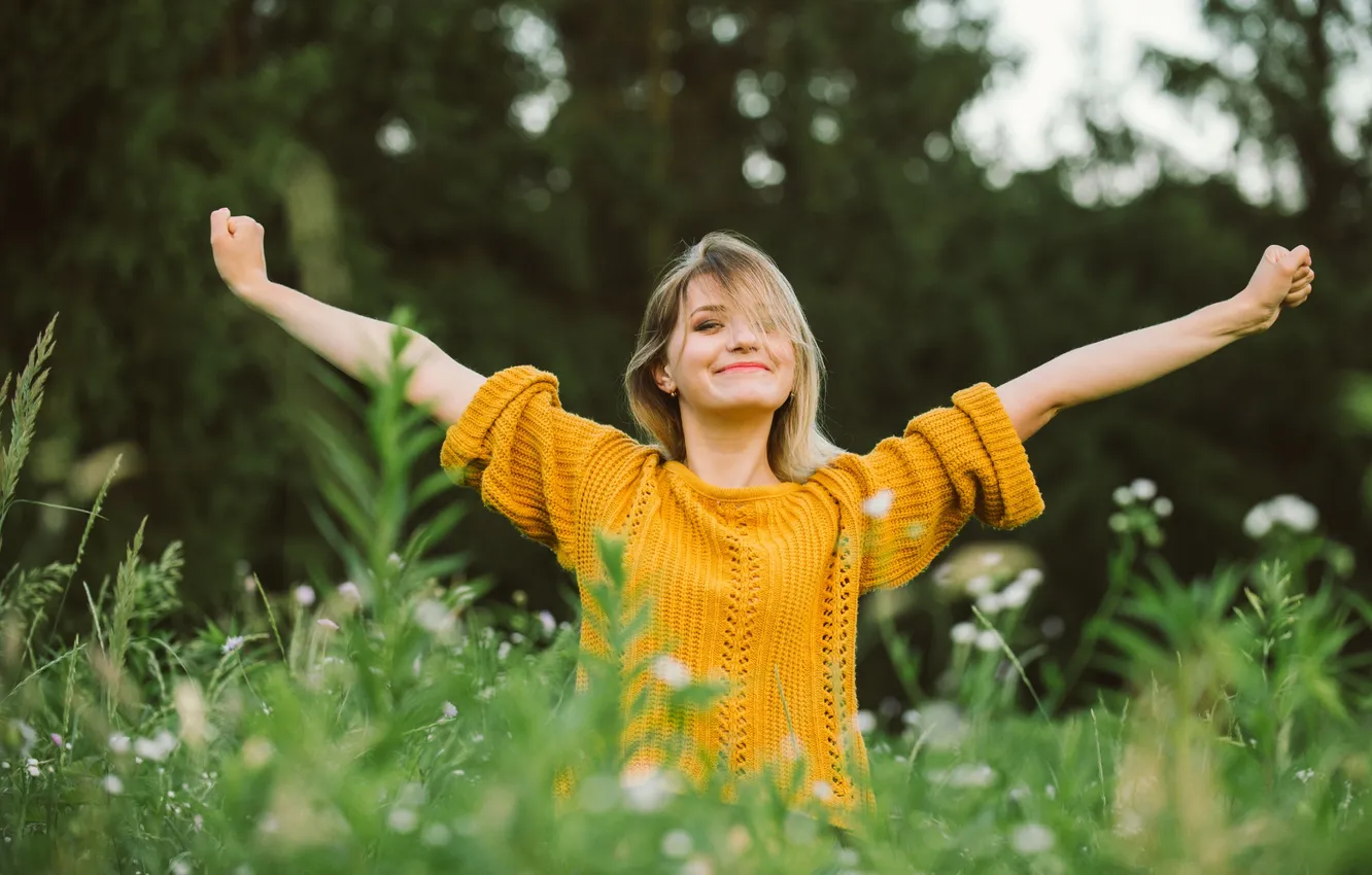 Photo wallpaper summer, girl, nature, smile