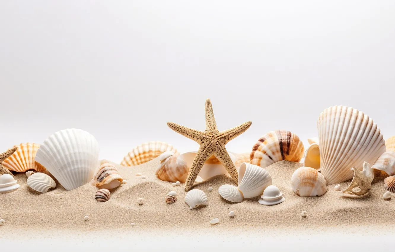 Photo wallpaper sand, beach, background, shell, beach, texture, background, sand