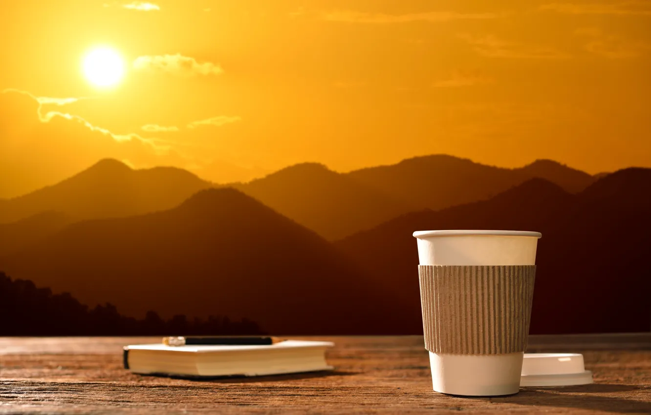 Photo wallpaper the sun, dawn, coffee, morning, Cup, hot, coffee cup, good morning