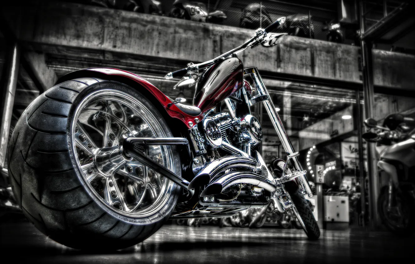 Photo wallpaper motorcycle, chrome, bike, custom, custom, harley