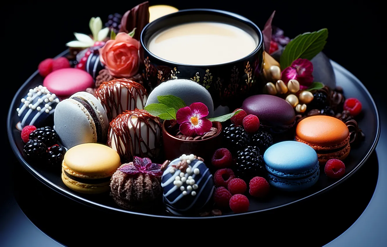 Photo wallpaper berries, food, sweets, dessert, macaroon