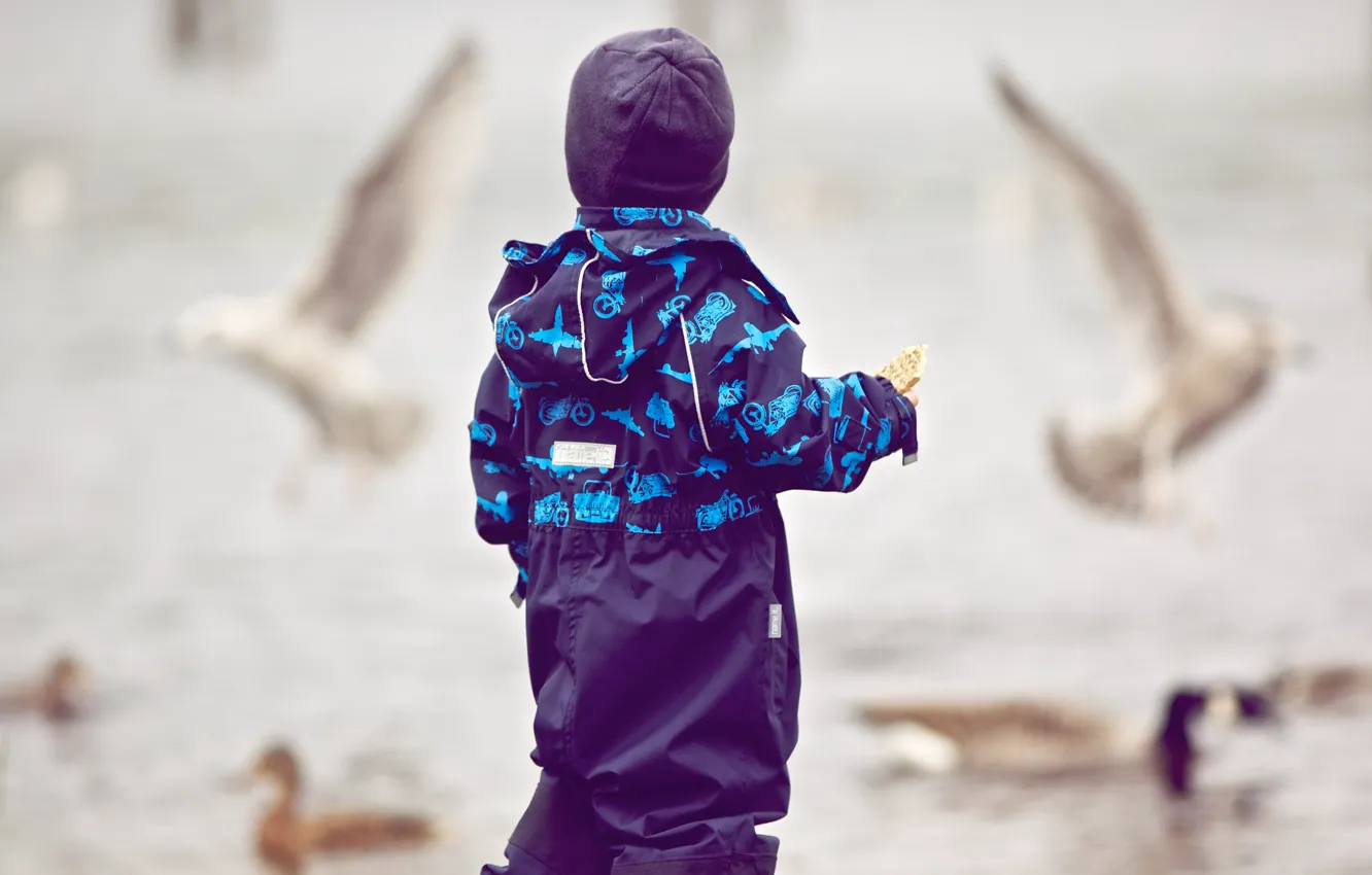 Photo wallpaper flight, children, background, mood, bird, Wallpaper, street, hat