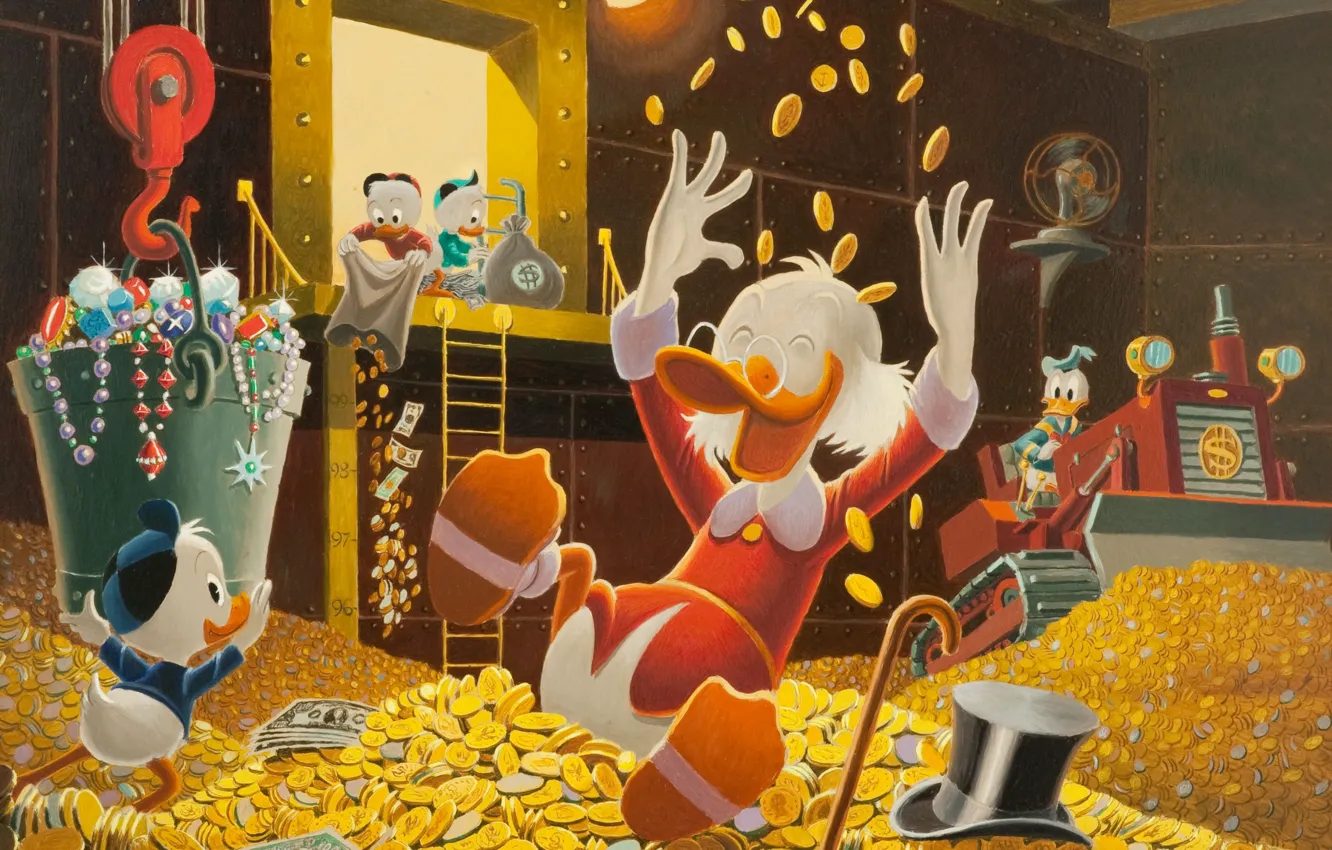 Photo wallpaper coins, disney, Scrooge McDuck, ducktales, Donald duck
