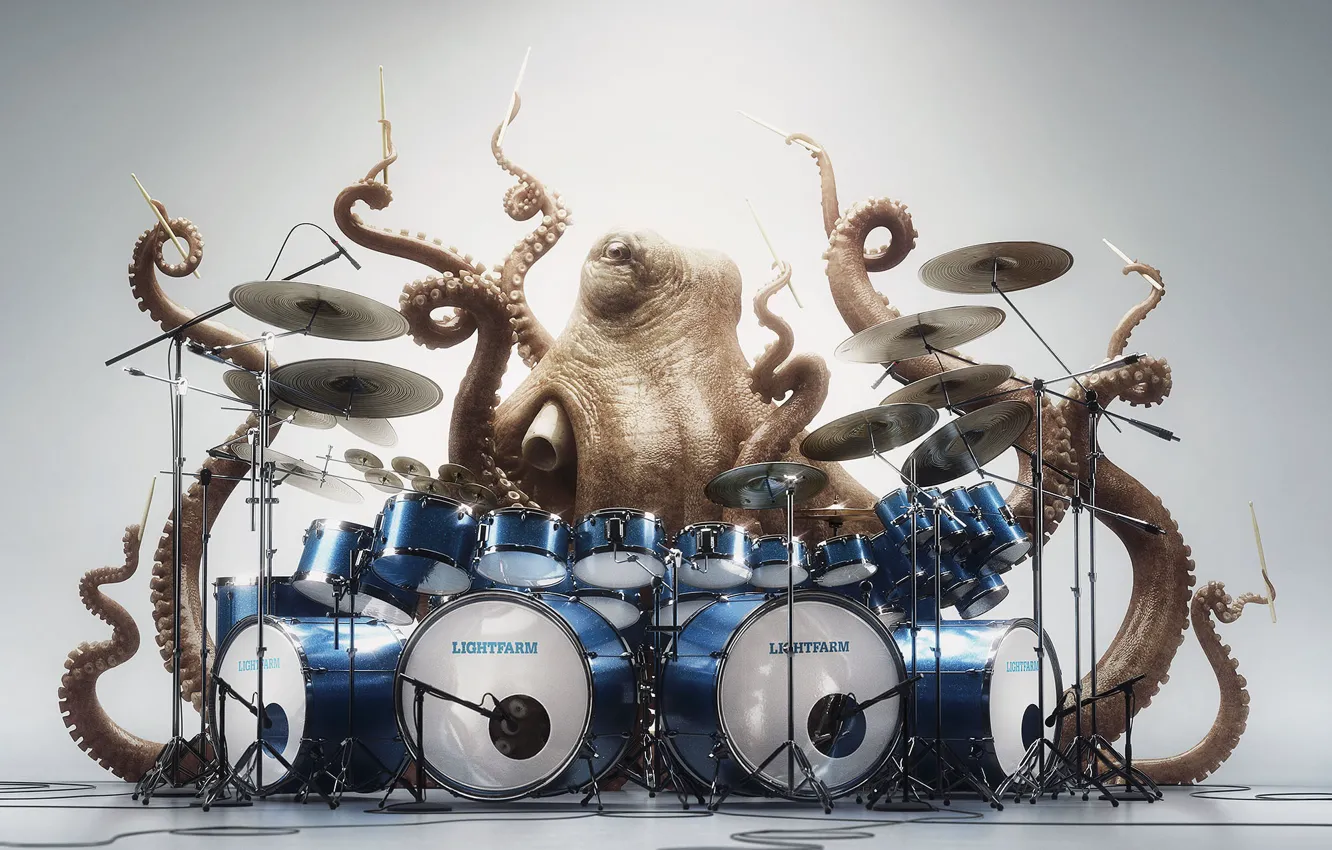 Photo wallpaper eyes, mood, octopus, drums, octopus, drummer