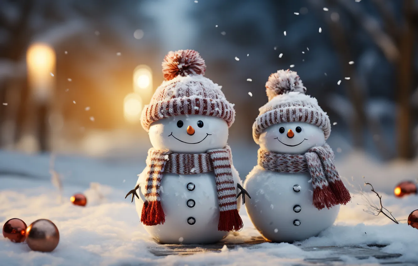 Photo wallpaper winter, snow, new year, Christmas, snowman, Christmas, winter, snow