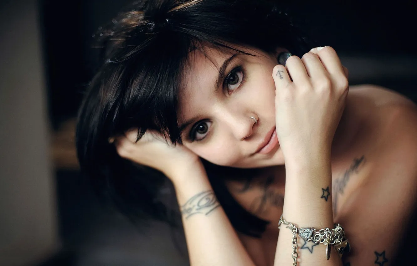 Photo wallpaper girl, model, brunette, tattoo