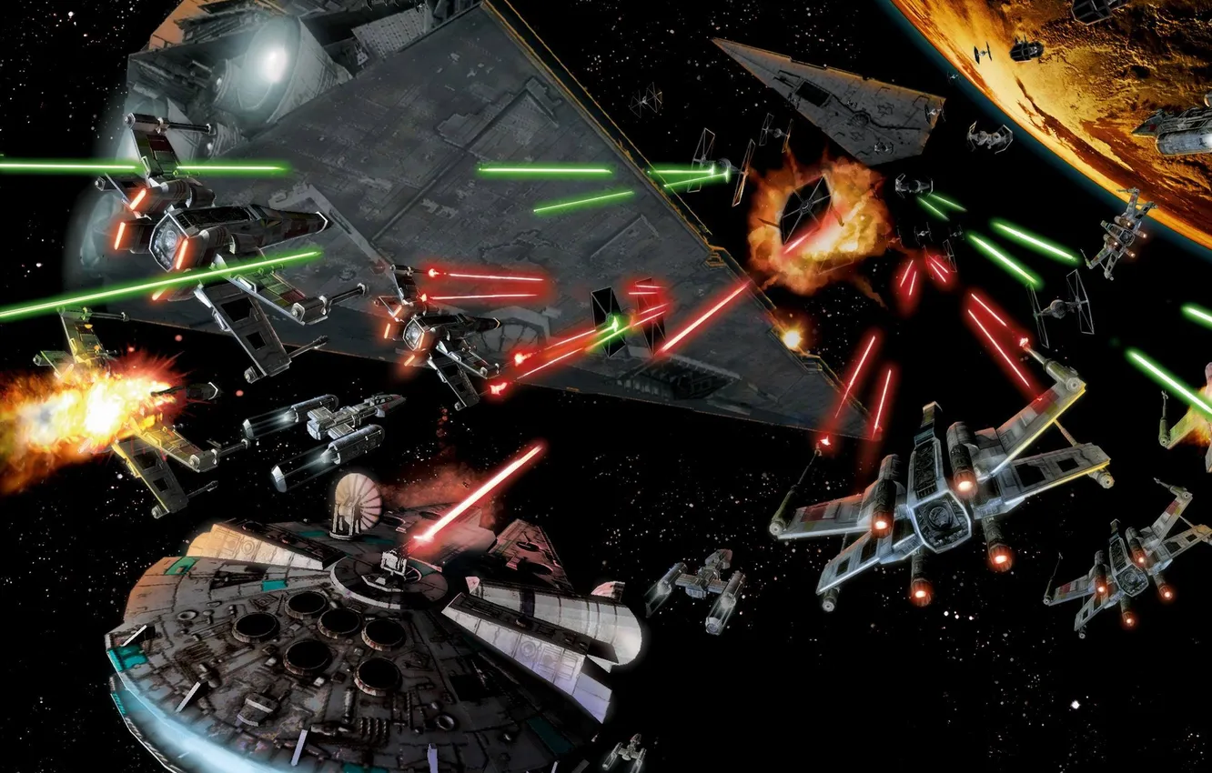 Photo wallpaper Star Wars, Art, Space Battle, Millennium Falcon