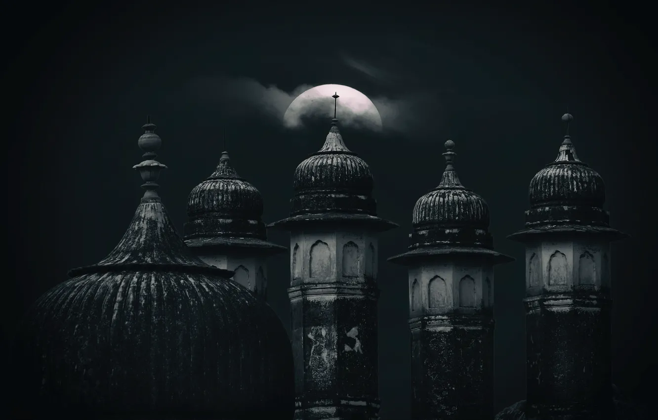 Photo wallpaper night, the moon, tower, dome, Bikaner
