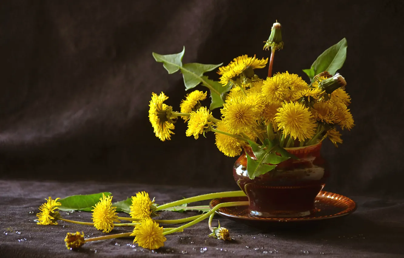 Photo wallpaper yellow, bouquet, dandelions