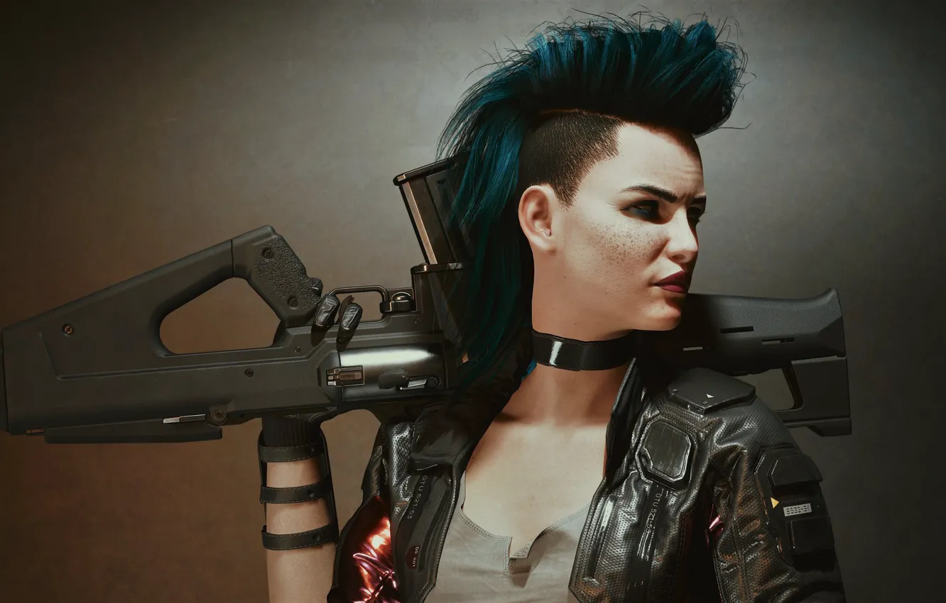 Photo wallpaper girl, weapons, punk, warrior, Cyberpunk 2077