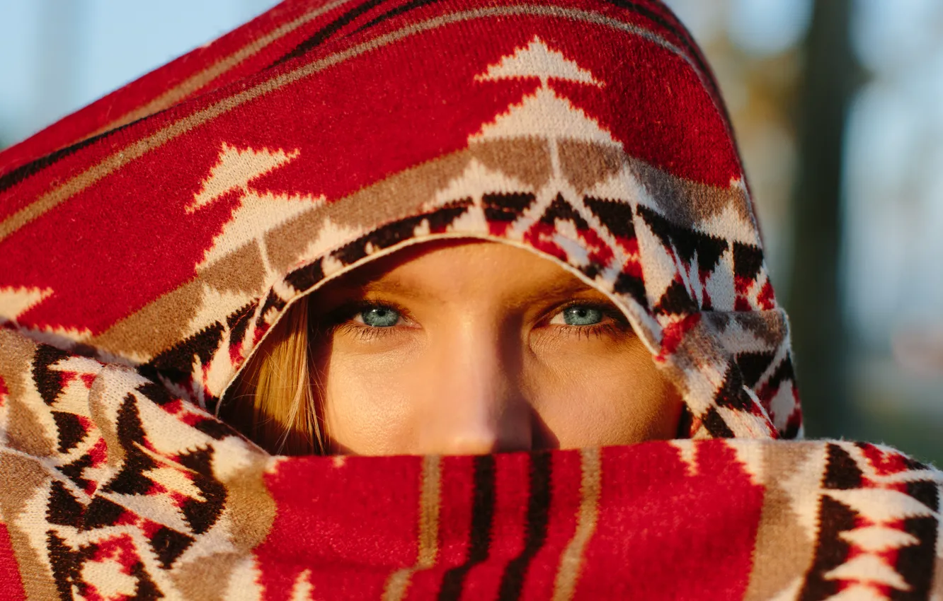 Photo wallpaper eyes, look, girl, face, fabric