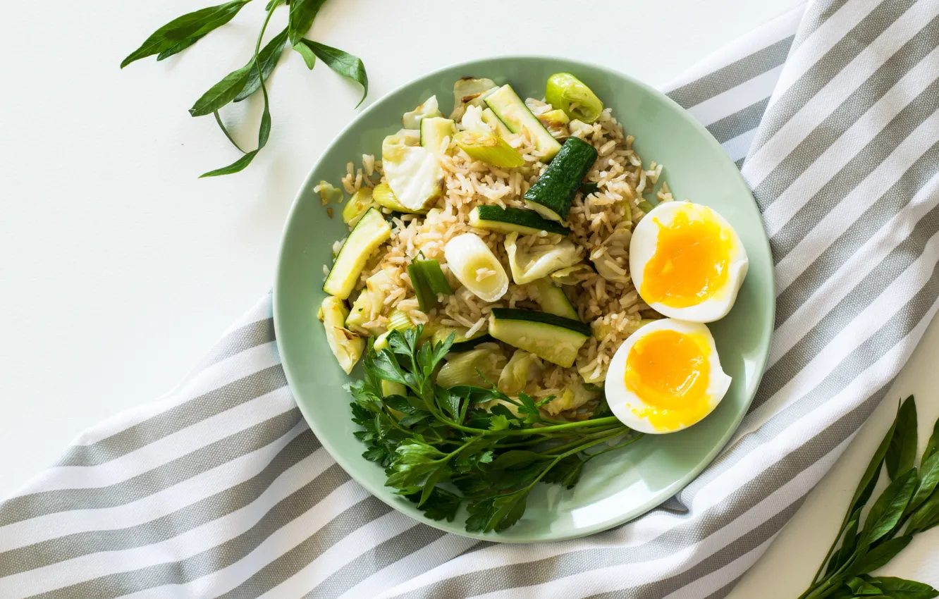 Photo wallpaper food, eggs, figure, vegetables, cucumbers