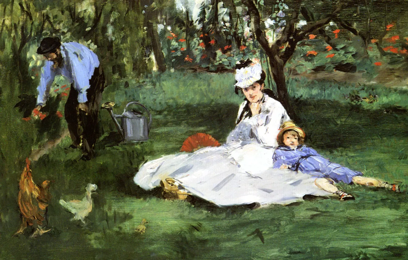Photo wallpaper picture, genre, Edouard Manet, The Monet family in the Garden at Argenteuil