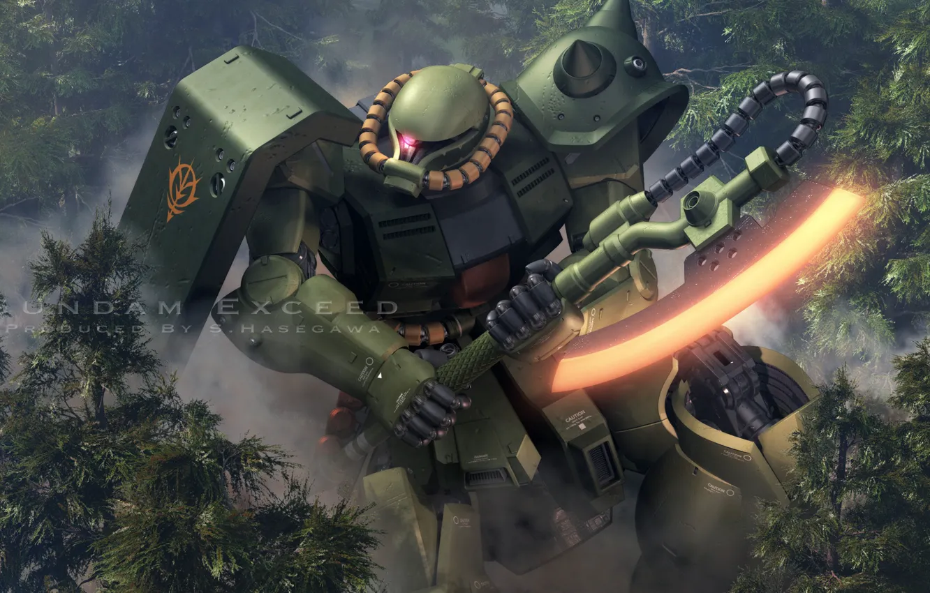 Photo wallpaper forest, robot, axe, Mobile Suit Gundam