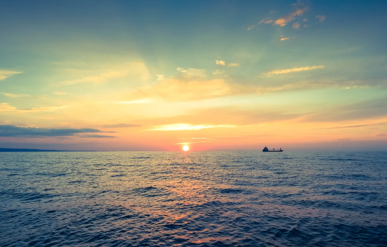 Photo wallpaper sea, the sun, light, sunset.