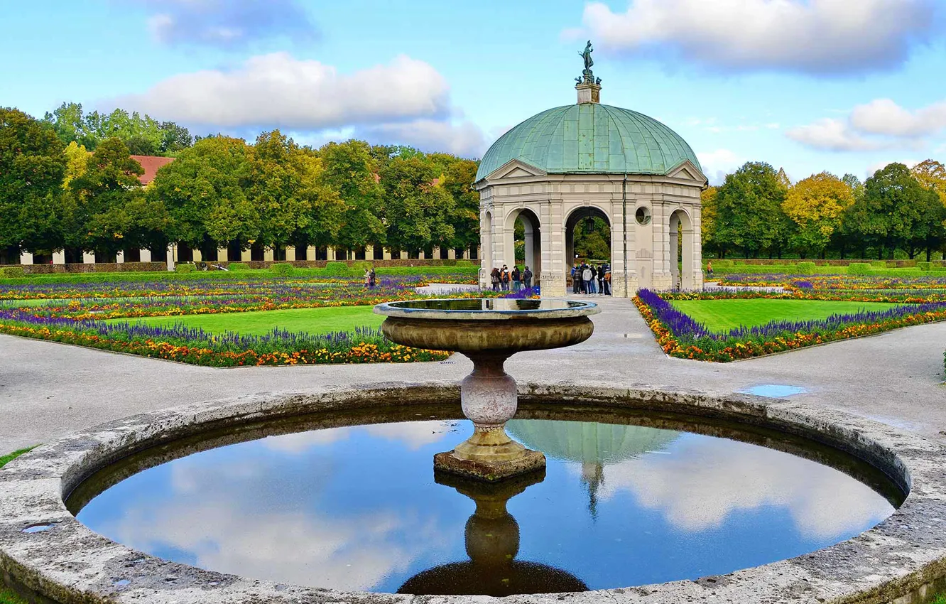 Photo wallpaper Park, Germany, Munich, garden, fountain, Hofgarten, The Temple Of Diana