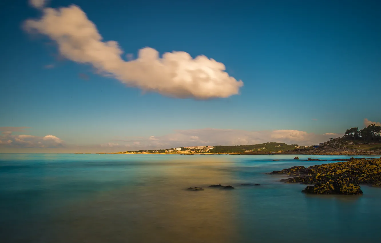Photo wallpaper the sky, clouds, mountains, lake