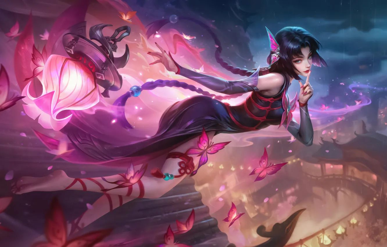 Photo wallpaper flight, magic, butterfly, the game, pink, game, beautiful girl, online