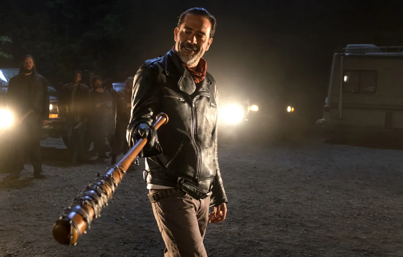 Photo wallpaper actor, men, Jeffrey Dean Morgan, smiling, celebrity, standing, leather jacket, beard