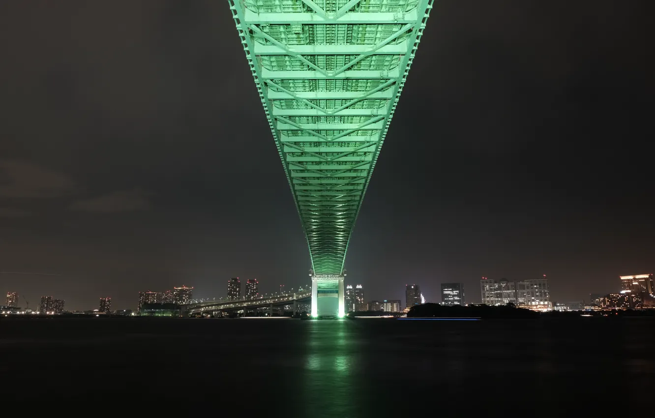 Photo wallpaper bridge, the city, lights, Japan, Tokyo, Bay, Tokyo, Japan