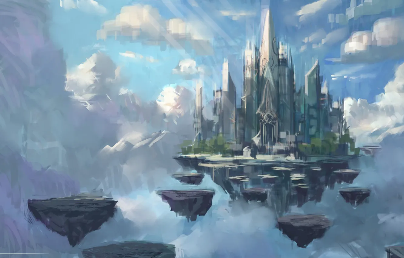 Photo wallpaper clouds, stones, art, Flying castle