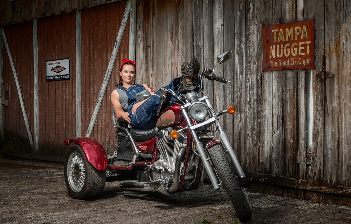 Photo wallpaper girl, pose, motorcycle