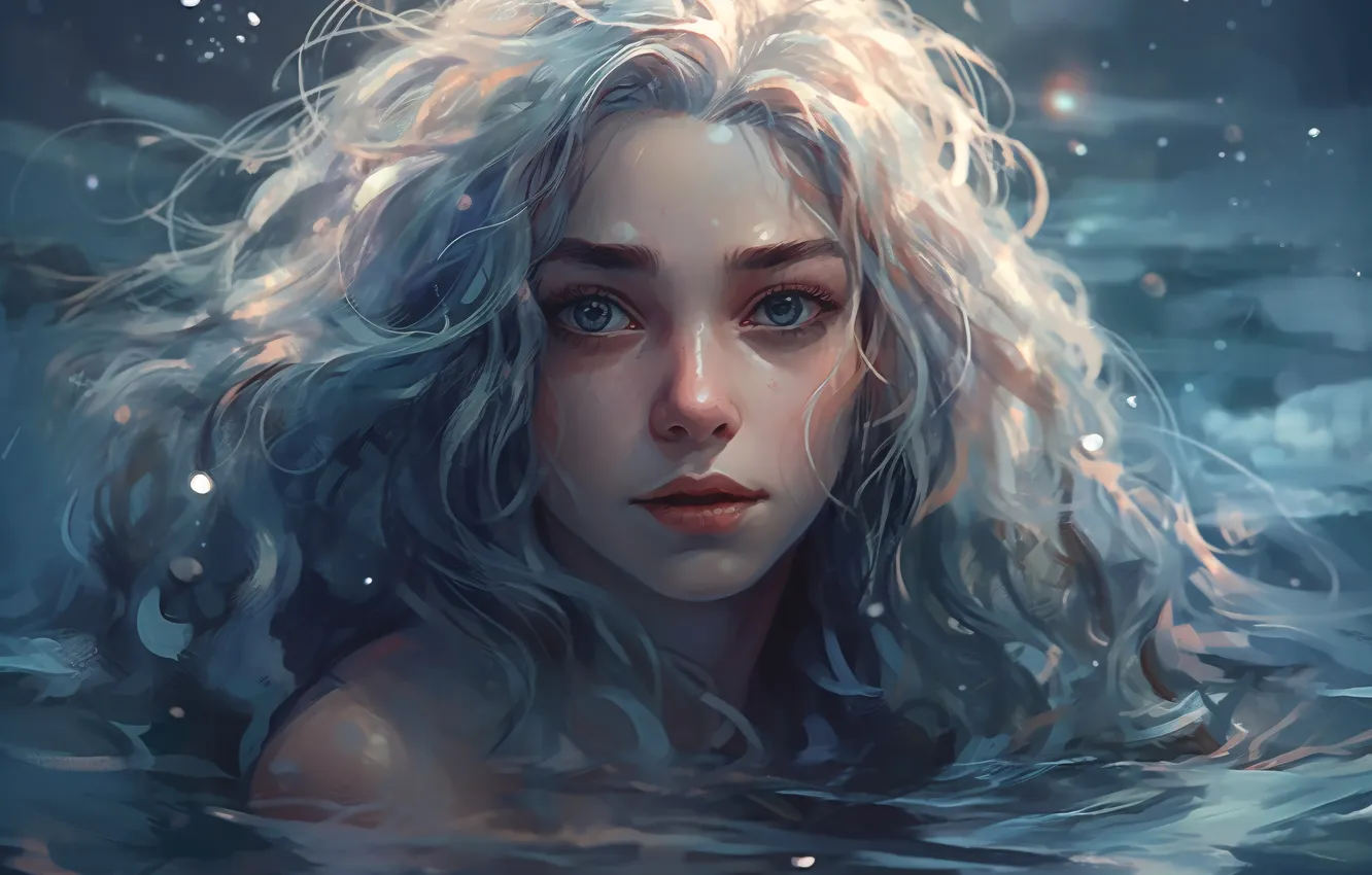 Photo wallpaper look, water, girl, hair, digital art, AI art, The Art of Artificial Intelligence, neural network