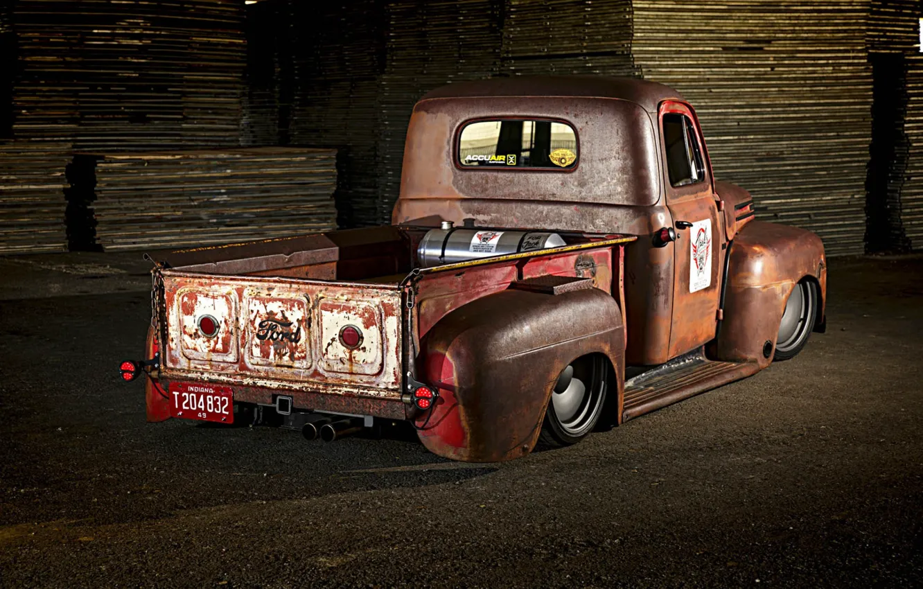 Photo wallpaper Ford, Truck, Low, Rusty