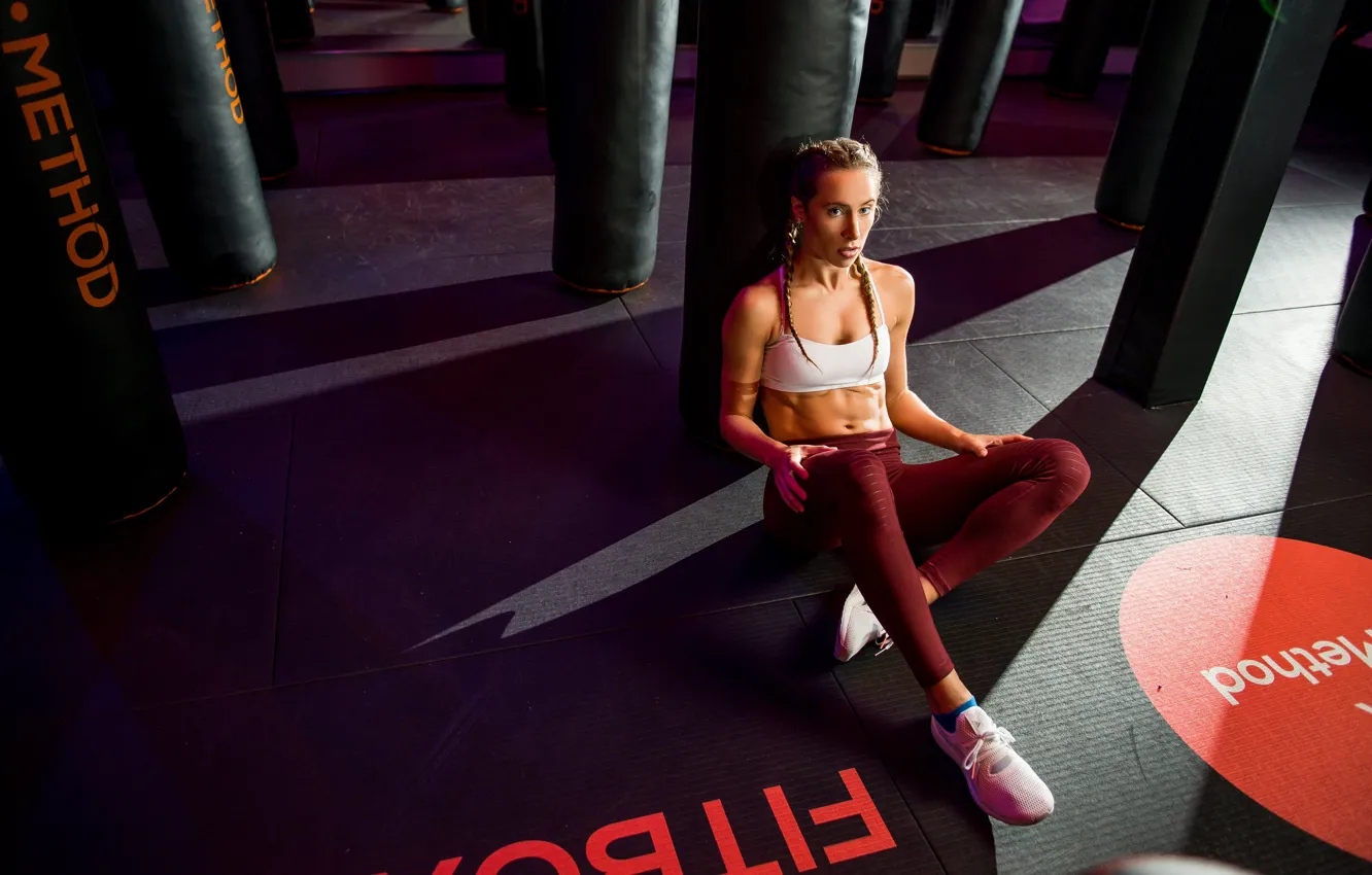 Photo wallpaper girl, sports, the gym, Hanna, punching bag