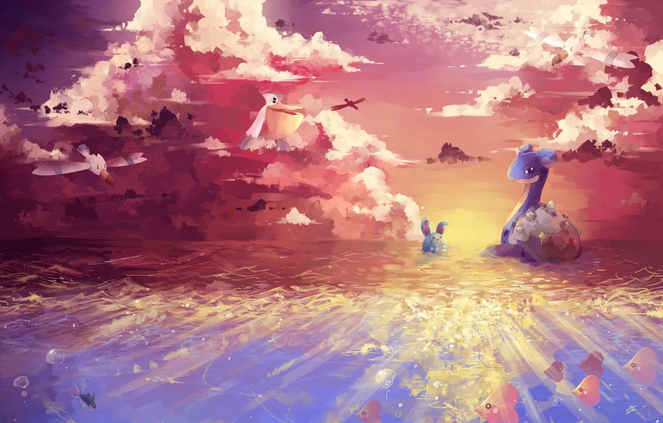 Photo wallpaper pokemon, pokemon, wingull, luvdisc, peliper, Lapras