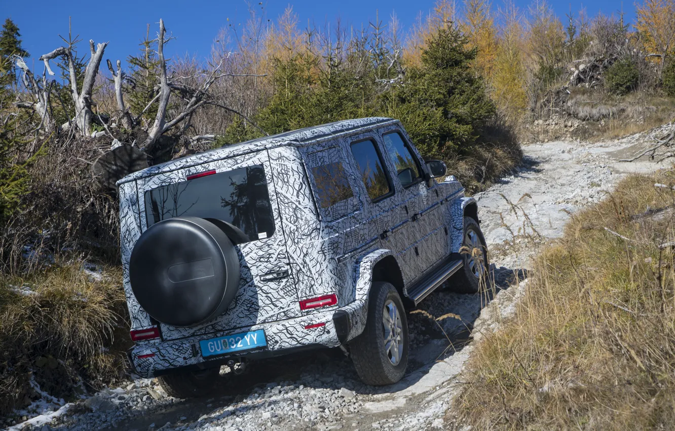 Photo wallpaper Mercedes-Benz, disguise, rear view, film, 2018, G-Class, tests