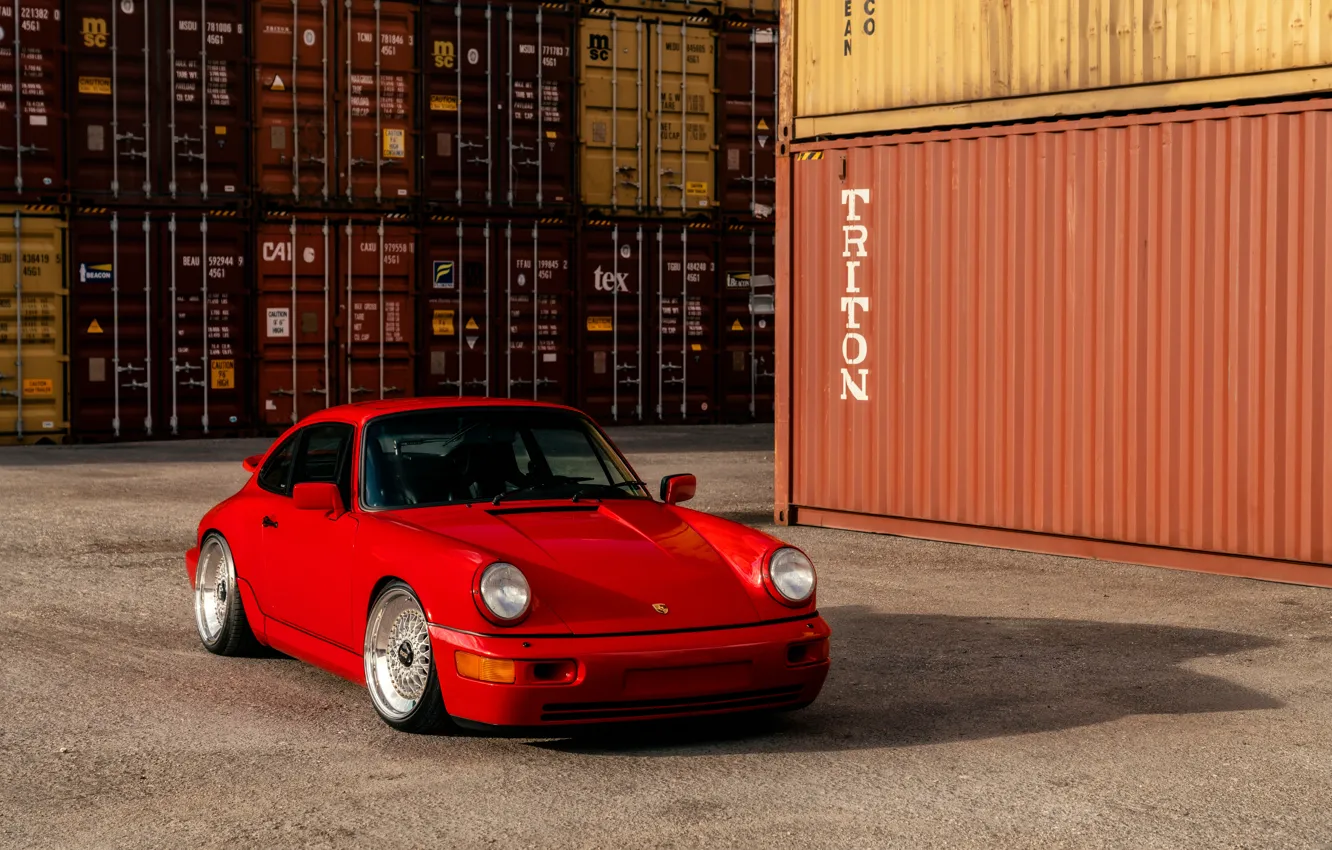 Photo wallpaper Porsche, Red, Front, Port, BBS, Containers, Porsche 964