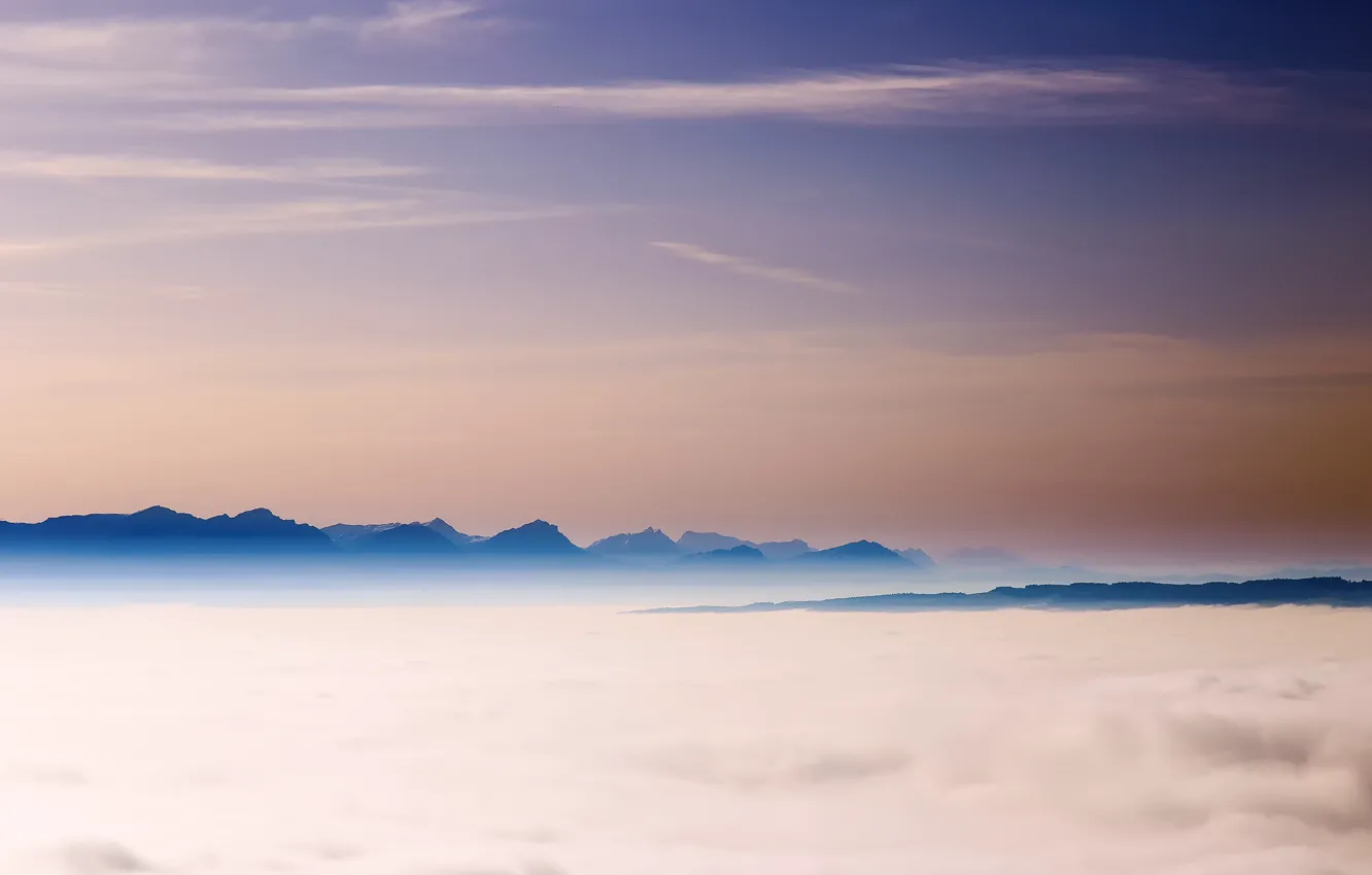 Photo wallpaper the sky, clouds, mountains, fog, the evening, Switzerland, Alps