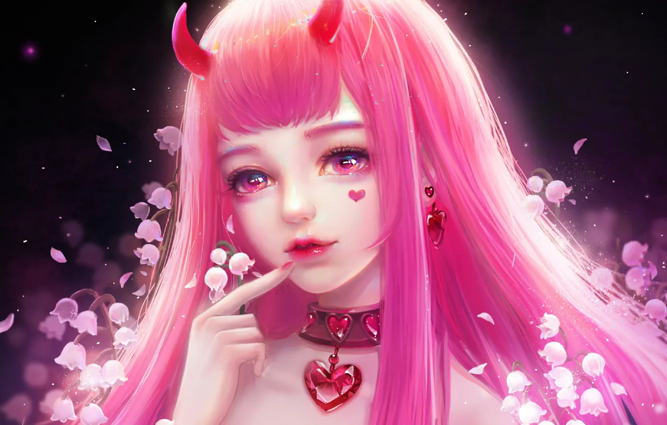 Photo wallpaper girl, lilies of the valley, Darling in the FranXX, Zero Two