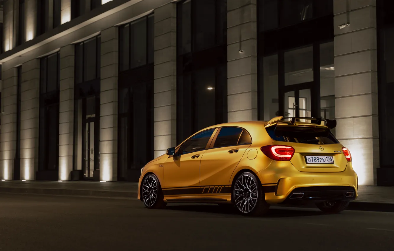 Photo wallpaper night, yellow, AMG, A45
