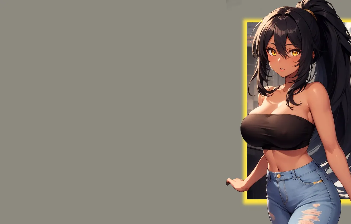 Photo wallpaper girl, hot, sexy, boobs, anime, pretty, Denim, breasts