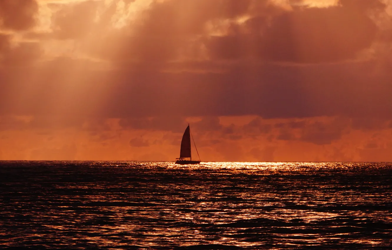 Photo wallpaper sea, the sky, clouds, sail, Blessings rain down on us