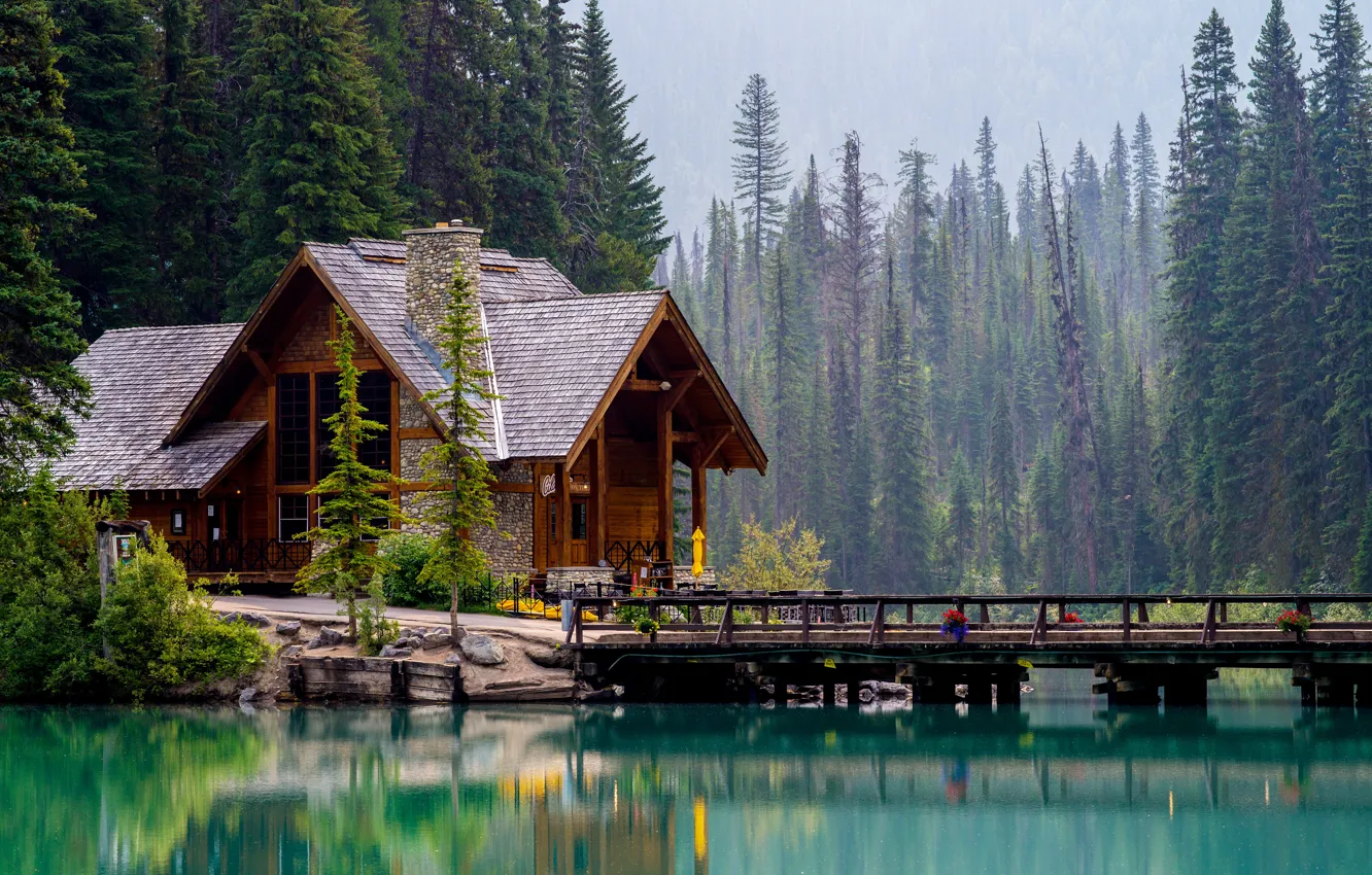 Photo wallpaper forest, bridge, nature, lake, Canada, Canada, cottage, lake
