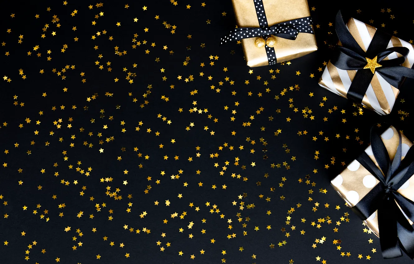 Photo wallpaper background, holiday, gift, black, new year, stars, Diliana Nikolova