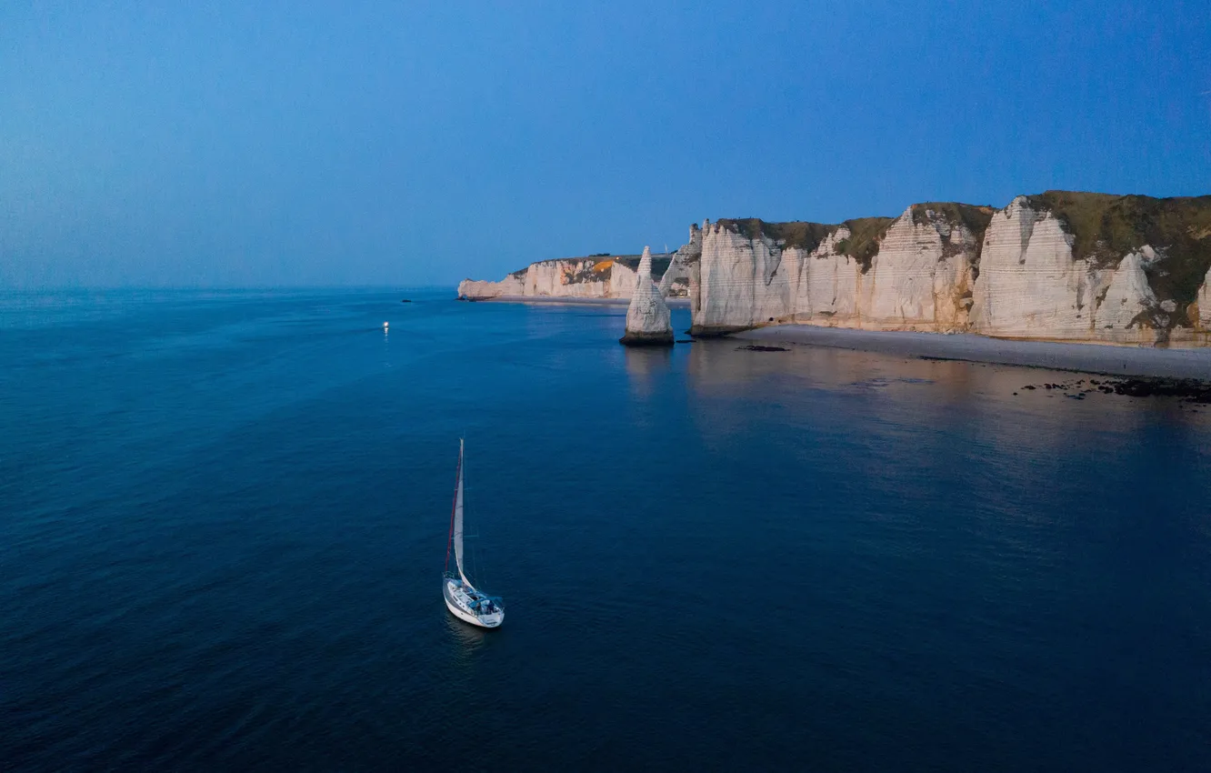 Photo wallpaper boat, France, Étretat, open sea