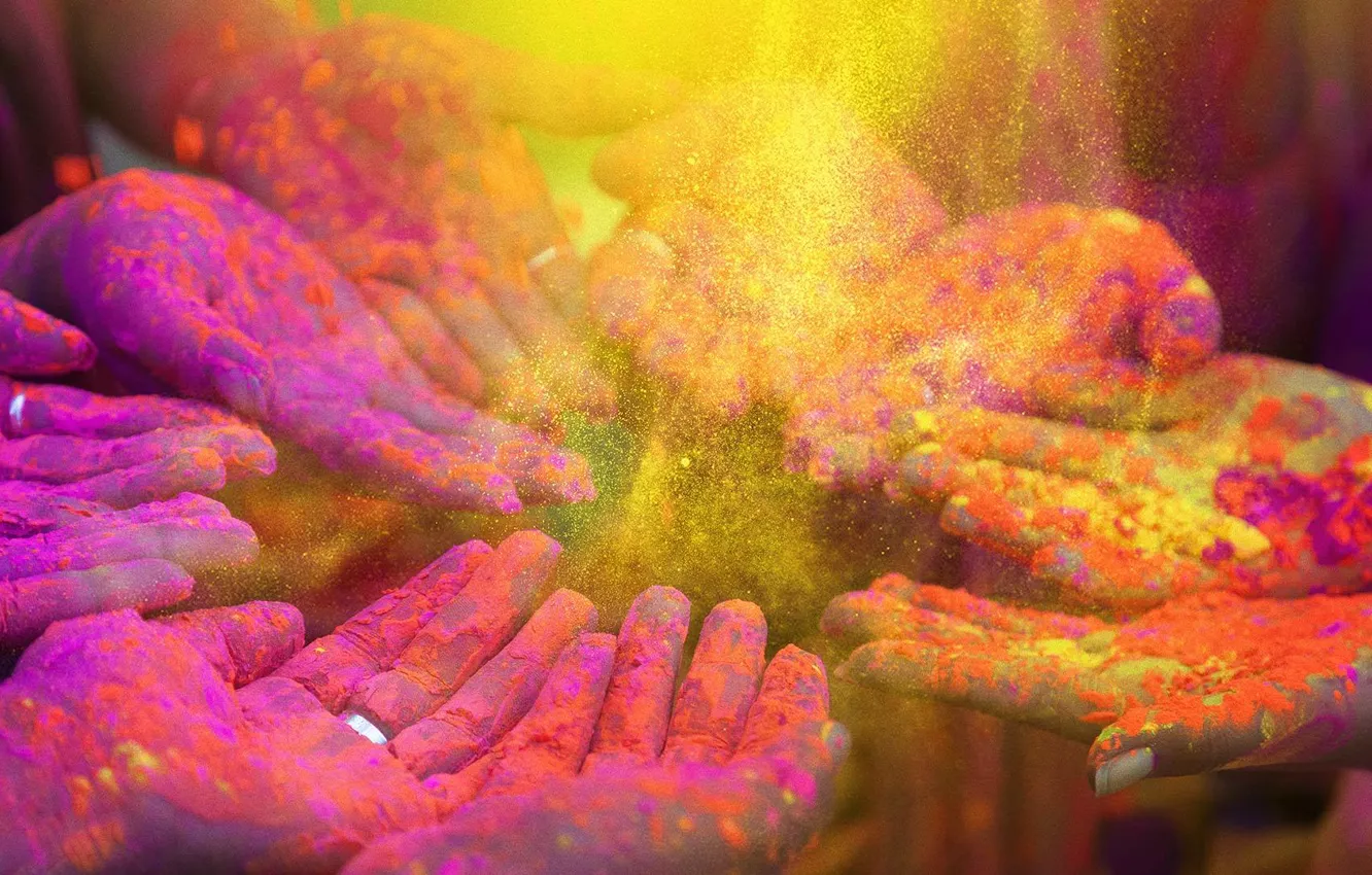 Photo wallpaper paint, spring, hands, India, palm, festival, Holi