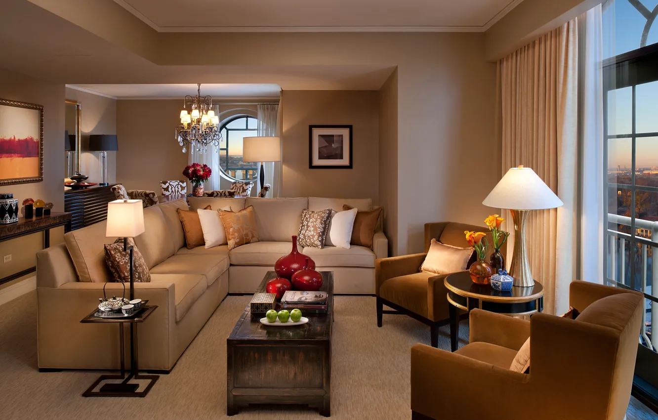 Photo wallpaper design, style, room, sofa, lamp, interior, picture, chair