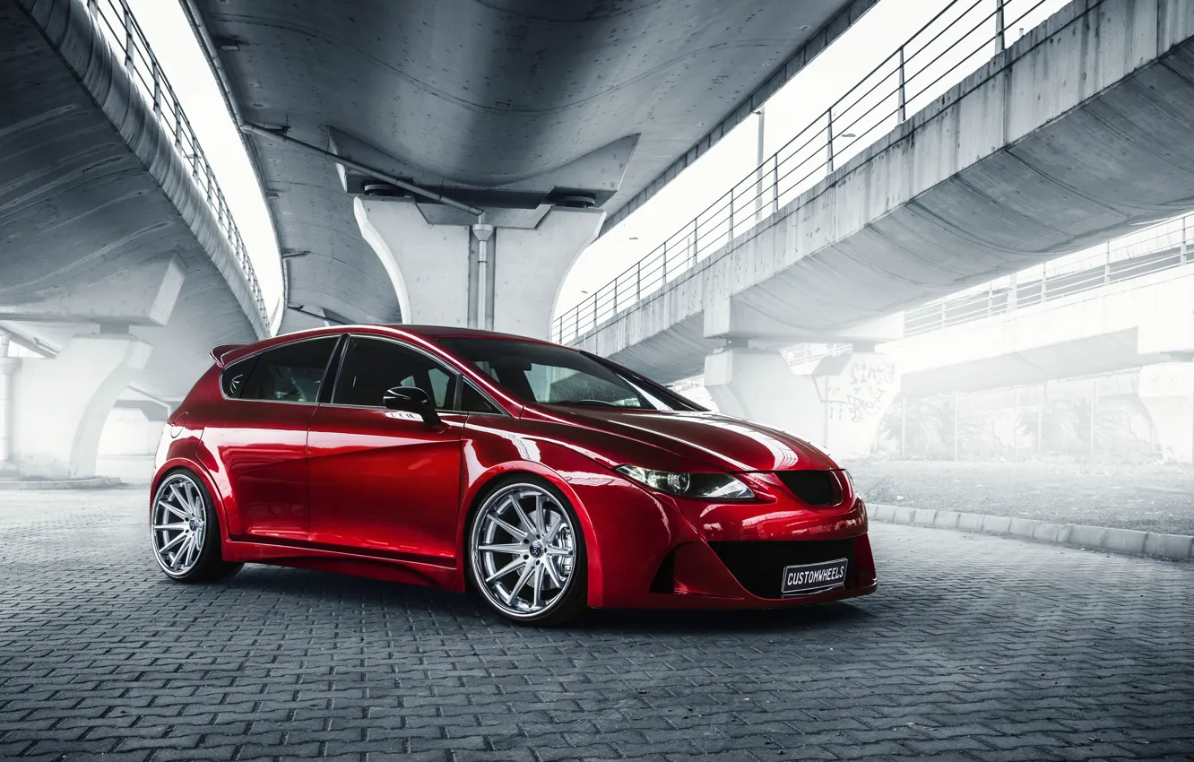 Photo wallpaper car, red, tuning, Seat Leon