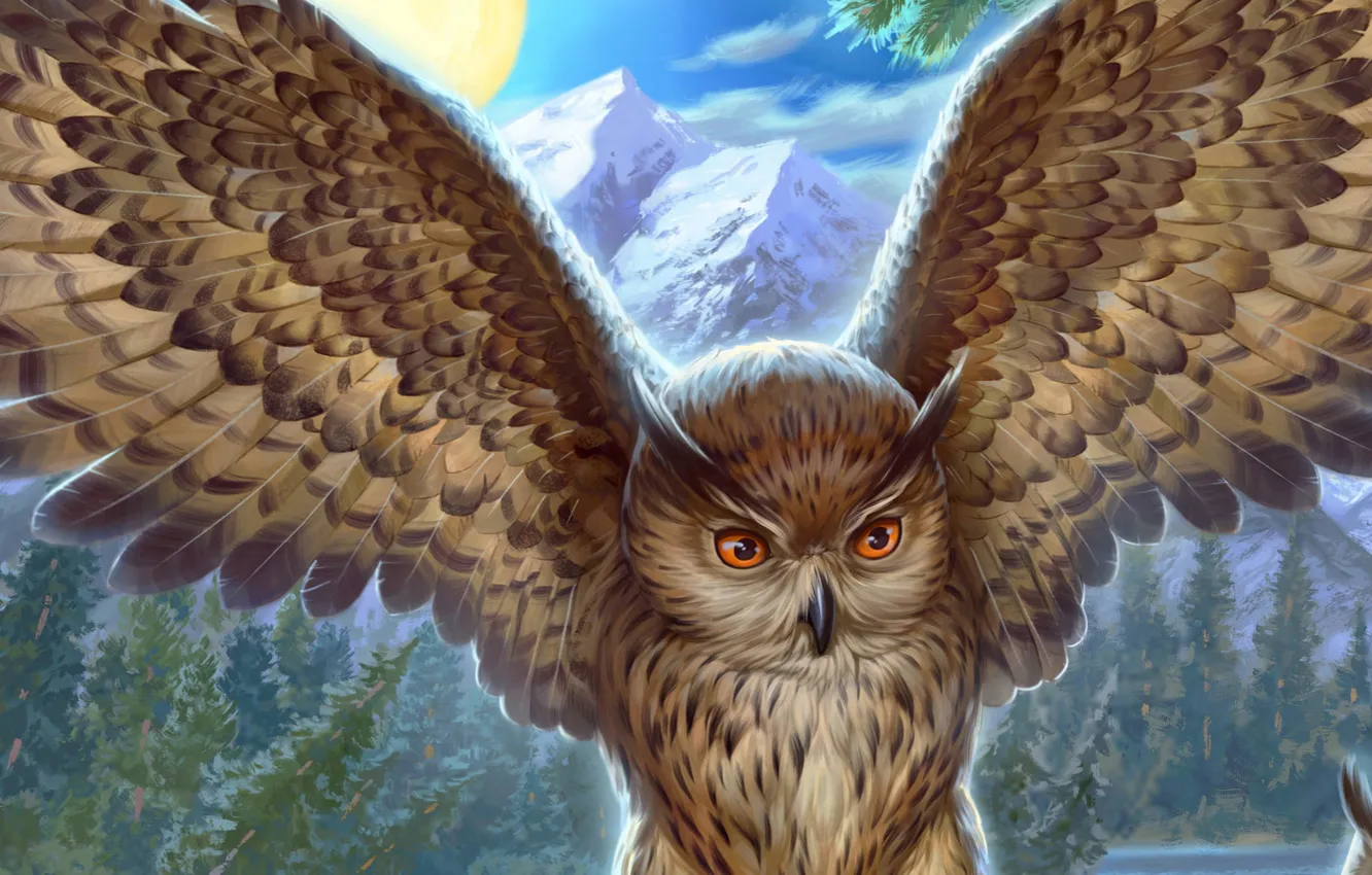 Photo wallpaper owl, bird, wings