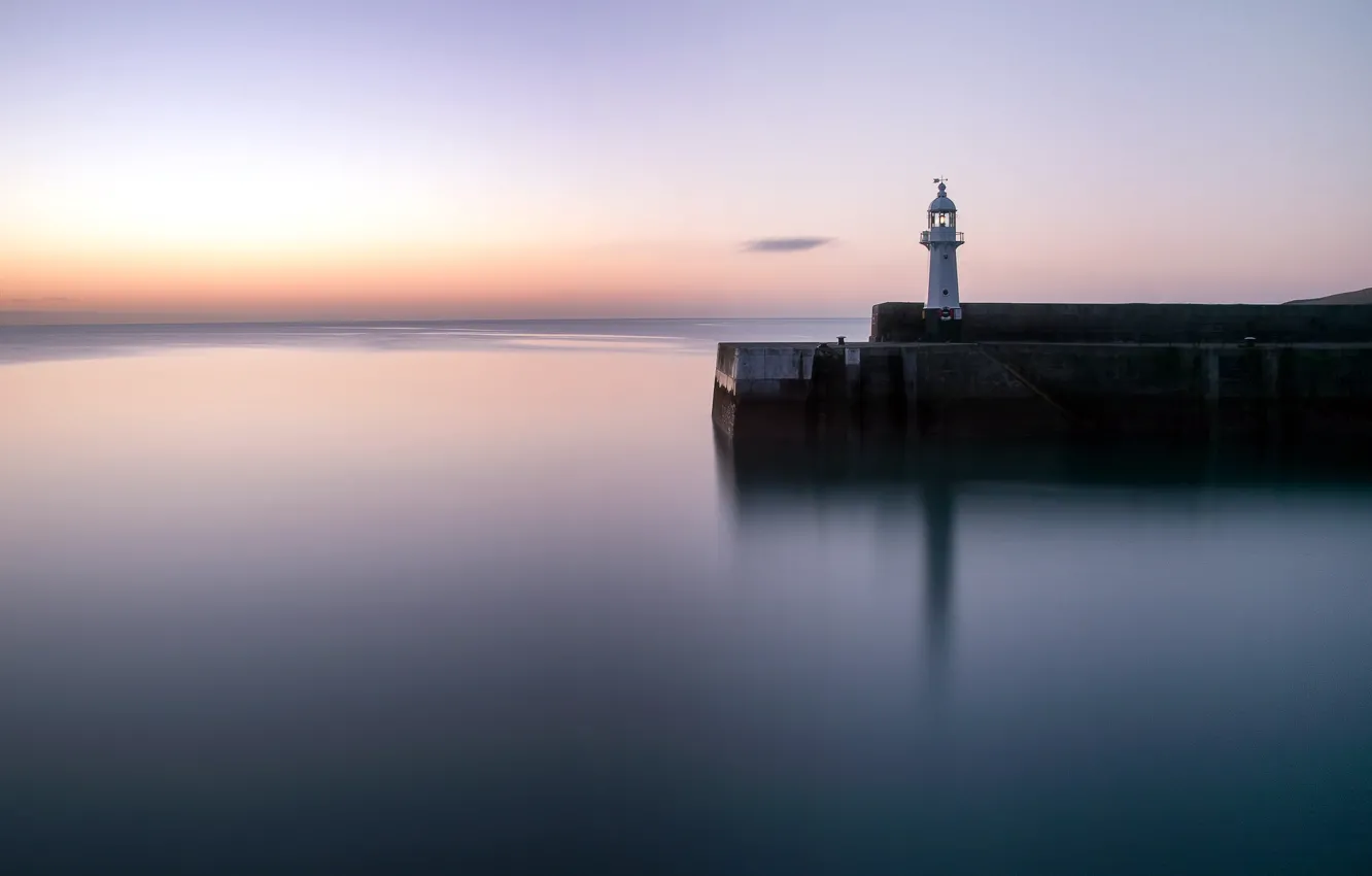 Photo wallpaper sea, sunset, nature, shore, lighthouse